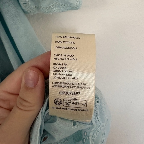 NWT By Anthropologie Puff Sleeve Eyelet Cotton Top Sky Blue Boho Style Ruffle - Picture 8 of 8